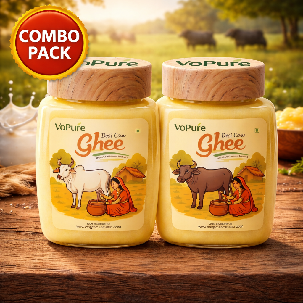 VoPure Cow 750ml + Buffalo Desi Ghee 750ml combo pack